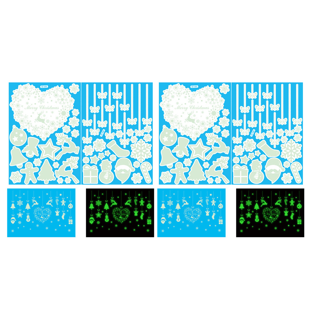 2 Sets Snowflake Window Stickers Christmas Window Clings Glow in the Dark for Home Christmas Party -Heart