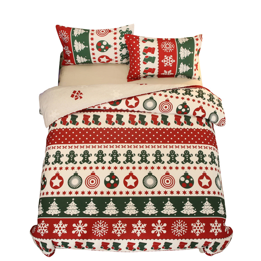 Christmas Bedding Set 3Pcs Duvet Cover Elk Green Christmas Tree Red White Duvet Cover -Gingerbread Man