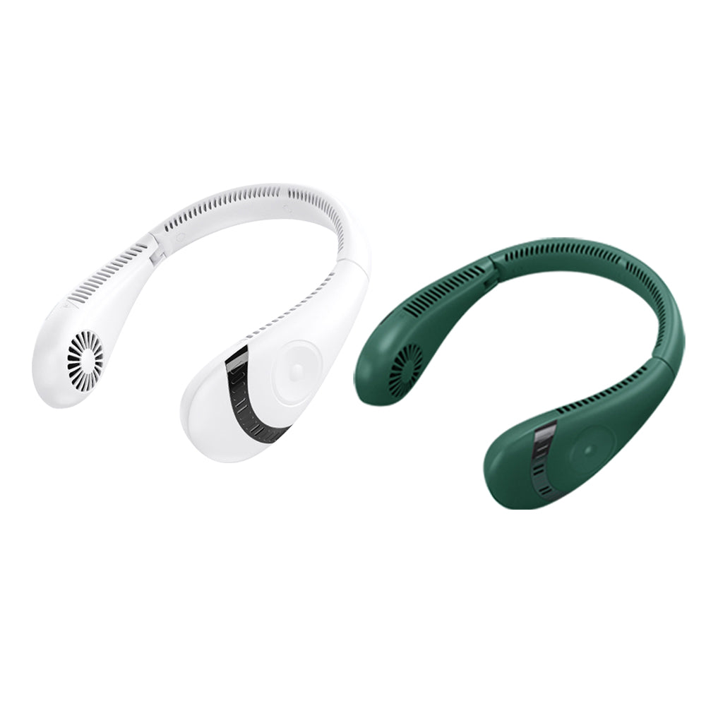 2PCS Portable Hanging Neck Fan Folding Rechargeable Personal Cooling Fan for Office Sports Traveling -White and Green