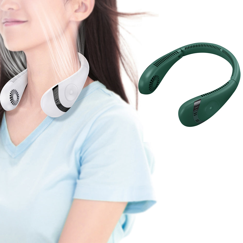 2PCS Portable Hanging Neck Fan Folding Rechargeable Personal Cooling Fan for Office Sports Traveling -White and Green