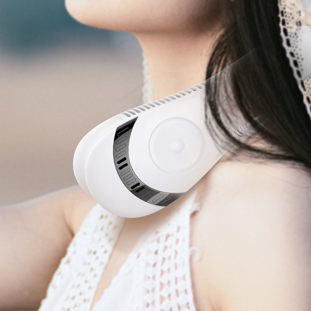 2PCS Portable Hanging Neck Fan Folding Rechargeable Personal Cooling Fan for Office Sports Traveling -White and Pink