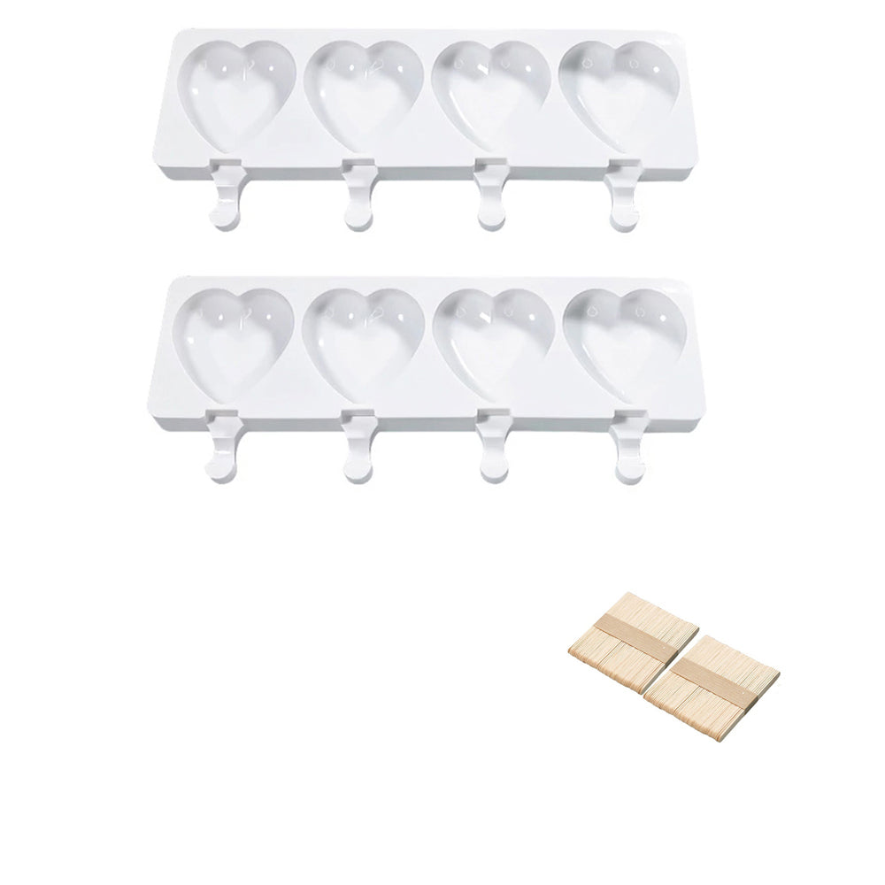 2pcs 4 Silicone Mold DIY Ice Pop Mold Popsicle Makers Food Storage Container for Egg Bites -Heart Shape