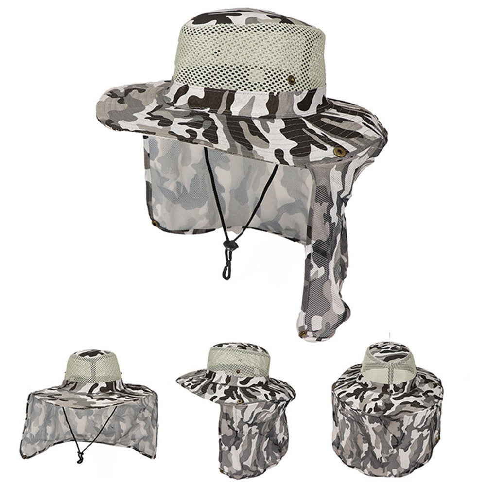 2Pcs Camouflage Sun Shade Hat Wide Brim Fishing Cap Bucket Hat with Neck Flap
