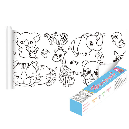 Wall Art Children's Drawing Roll Paper Roll Sticky DIY Painting Paper Drawing Color Filling Paper-Animal World