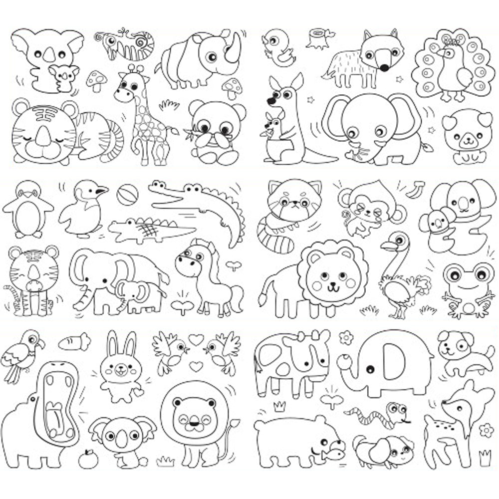 Wall Art Children's Drawing Roll Paper Roll Sticky DIY Painting Paper Drawing Color Filling Paper-Animal World