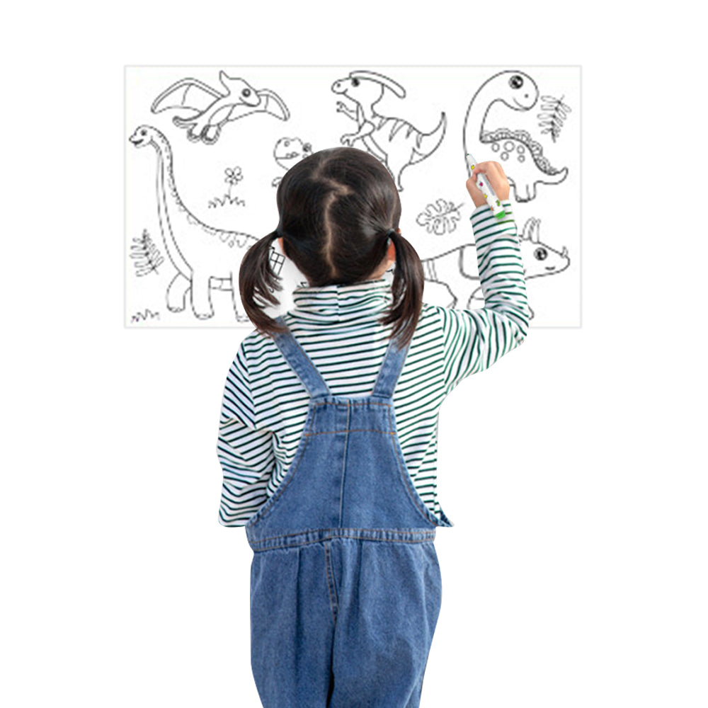 Wall Art Children's Drawing Roll Paper Roll Sticky DIY Painting Paper Drawing Color Filling Paper-Dinosaur Paradise