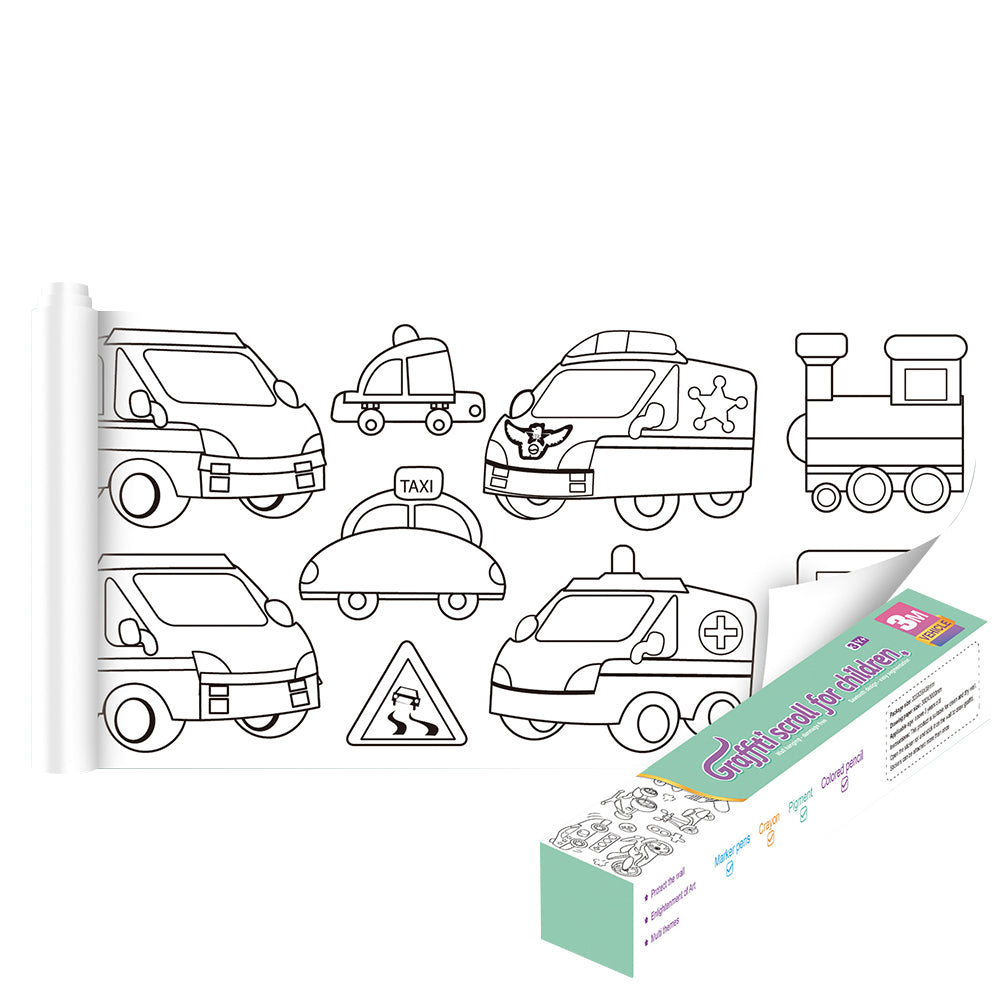 Wall Art Children's Drawing Roll Paper Roll Sticky DIY Painting Paper Drawing Color Filling Paper-Vehicles