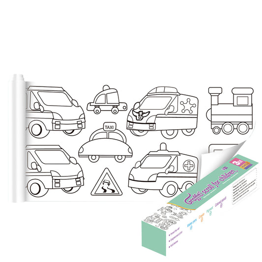 Wall Art Children's Drawing Roll Paper Roll Sticky DIY Painting Paper Drawing Color Filling Paper-Vehicles