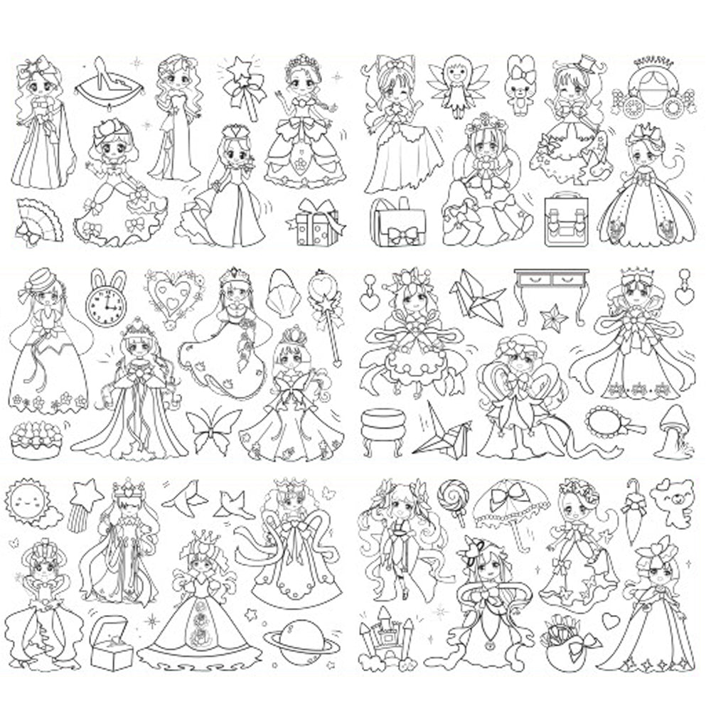 Wall Art Children's Drawing Roll Paper Roll Sticky DIY Painting Paper Drawing Color Filling Paper-Cute Princess
