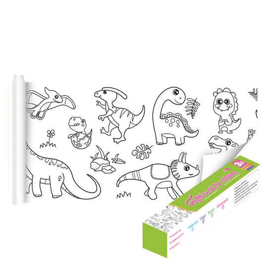 Wall Art Children's Drawing Roll Paper Roll Sticky DIY Painting Paper Drawing Color Filling Paper-Dinosaur Paradise