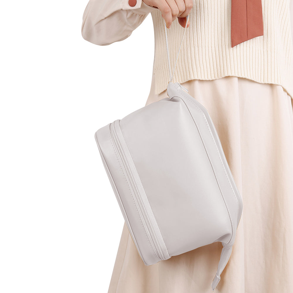 Large Makeup Bag Double Layer Cosmetic Bag Travel Makeup Bag -White