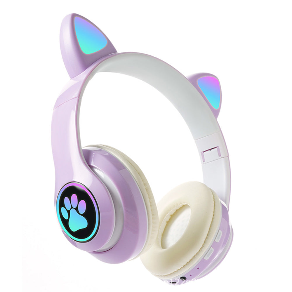 Gaming Headset Wireless Headset 5.0 Bluetooth Wireless Headphones Cute Cat Ears LED Breathing Light Headphones -Violets