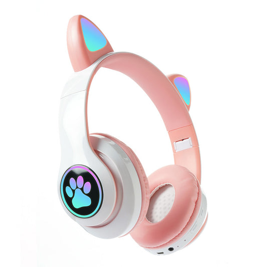 Gaming Headset Wireless Headset 5.0 Bluetooth Wireless Headphones Cute Cat Ears LED Breathing Light Headphones -Pink