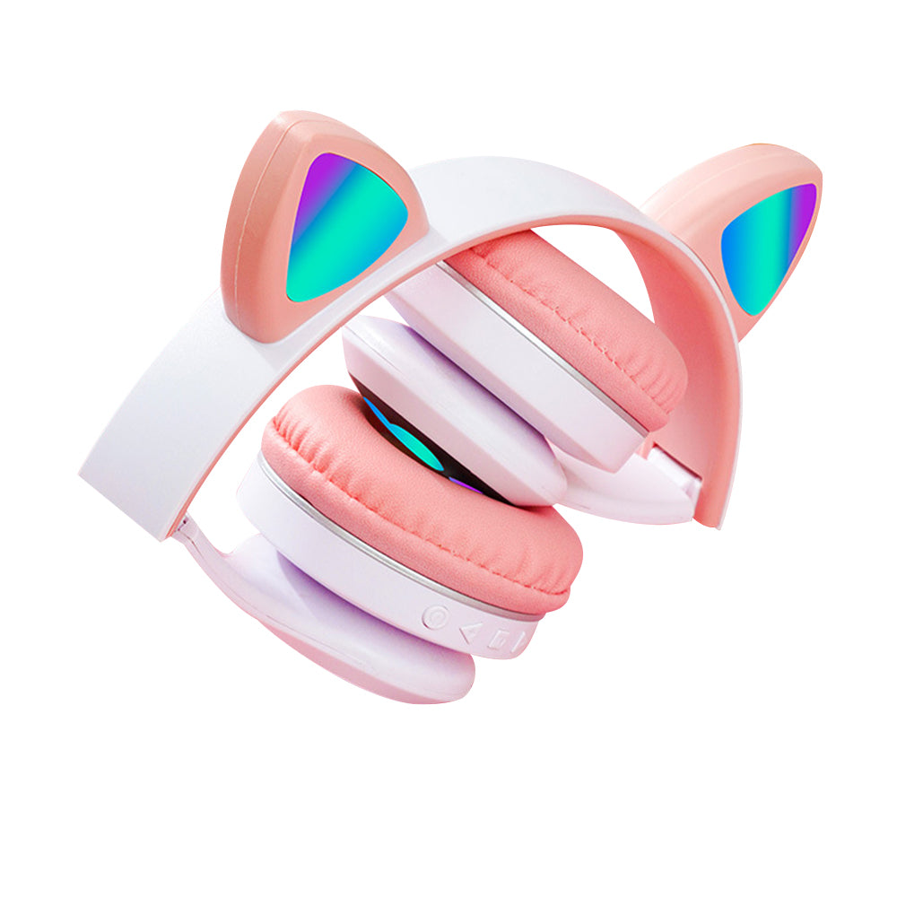Gaming Headset Wireless Headset 5.0 Bluetooth Wireless Headphones Cute Cat Ears LED Breathing Light Headphones -Pink