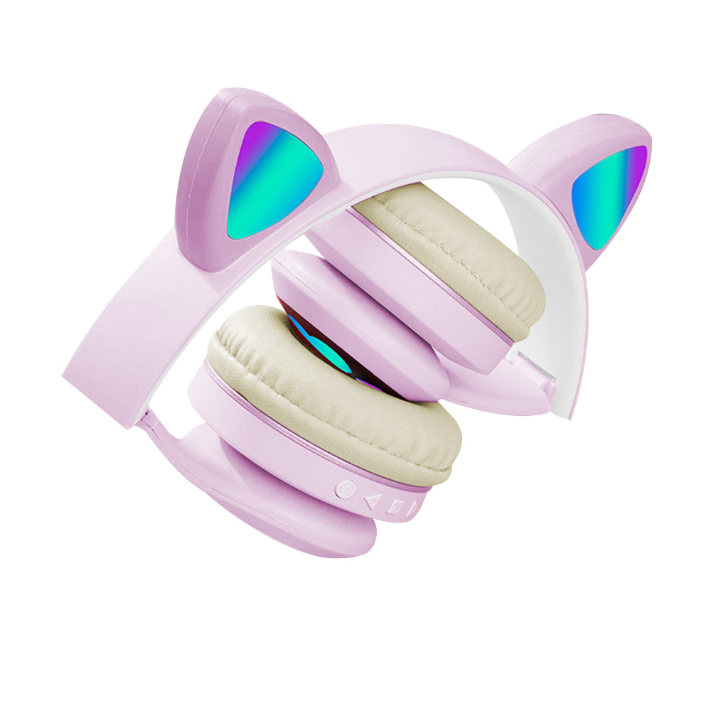 Gaming Headset Wireless Headset 5.0 Bluetooth Wireless Headphones Cute Cat Ears LED Breathing Light Headphones -Violets
