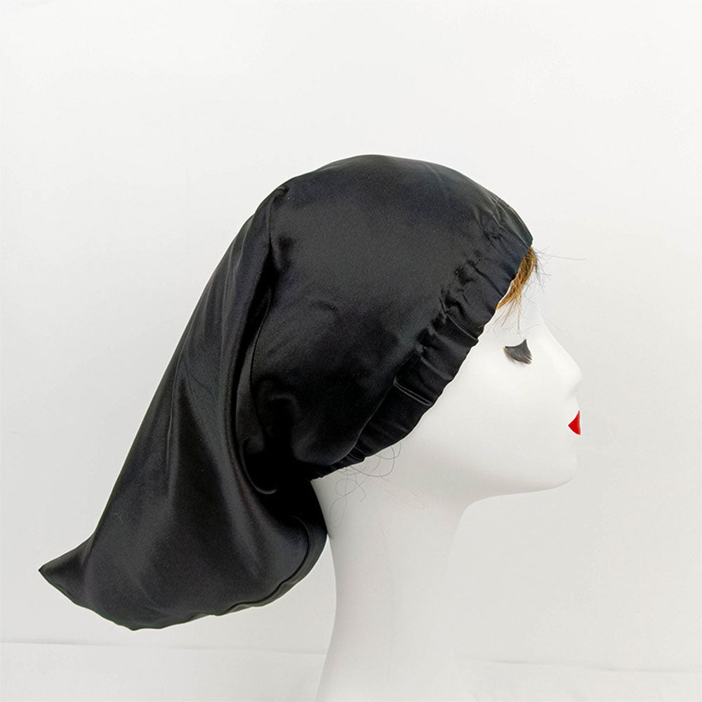 Pointed Long 100%Silk Night Cap Bonnet Sleep Cap for Household Facial Care Sleeping Black
