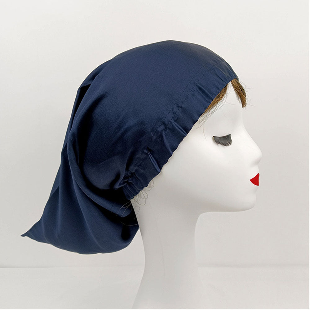 Pointed Long 100%Silk Night Cap Bonnet Sleep Cap for Household Facial Care Sleeping Navy
