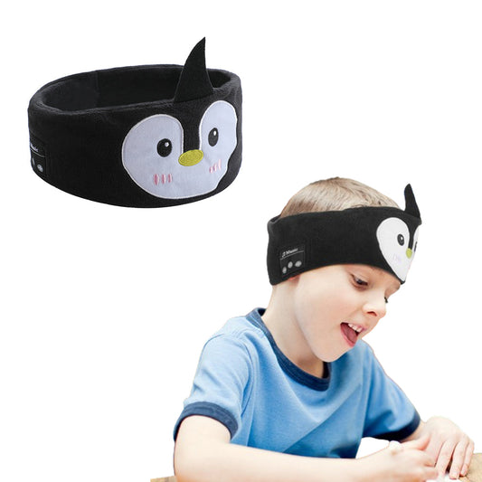 Kids Bluetooth Sleep Eye Mask Travel Wireless Sleeping Music Headband Earphone Black Penguin