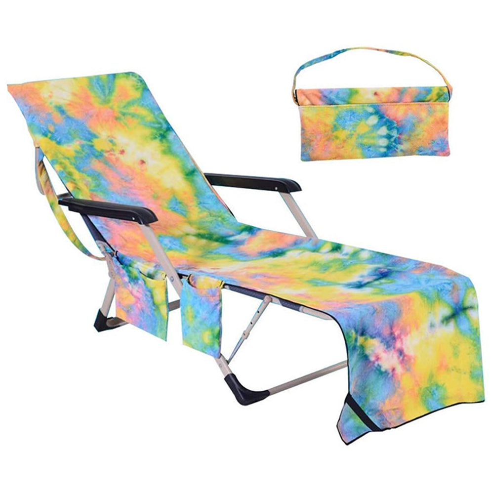Tie-Dye Beach Lounge Chair Cover With Side Pocket -Yellow