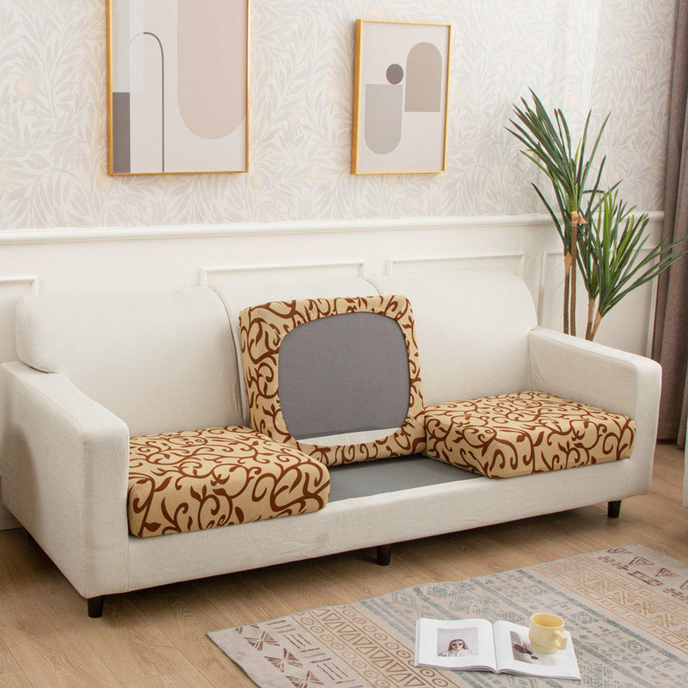 2Pcs Printed Stretchable Sofa Seat Cover -Coffee