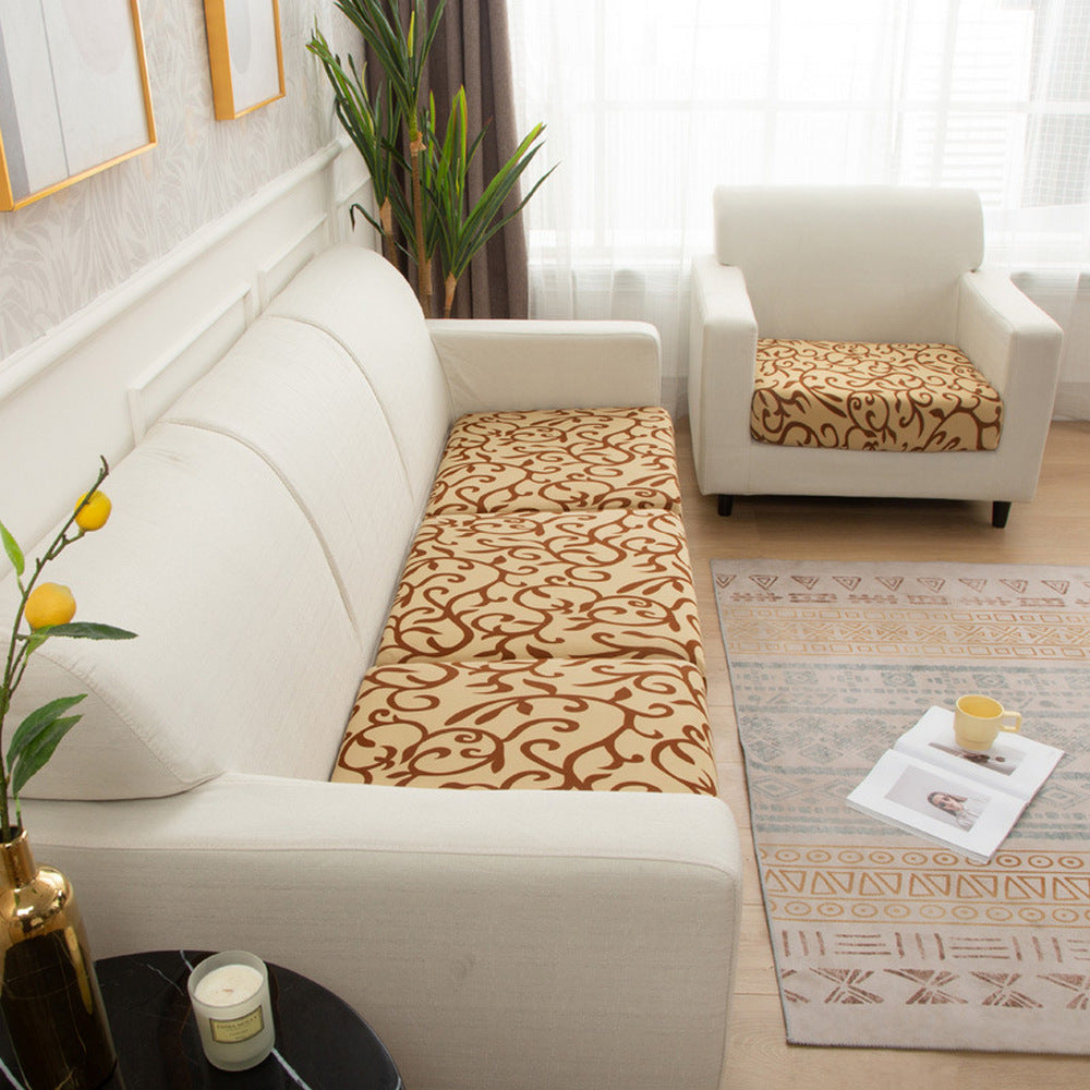 4Pcs Printed Stretchable Sofa Seat Cover -Coffee