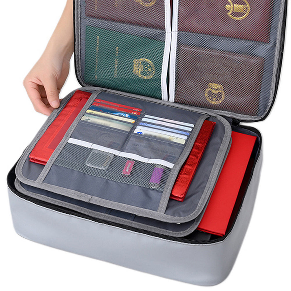 2PCS Document Bag Fireproof Document Organizer with Lock Home Office Travel Safe Holder Portable File Storage Box-Grey
