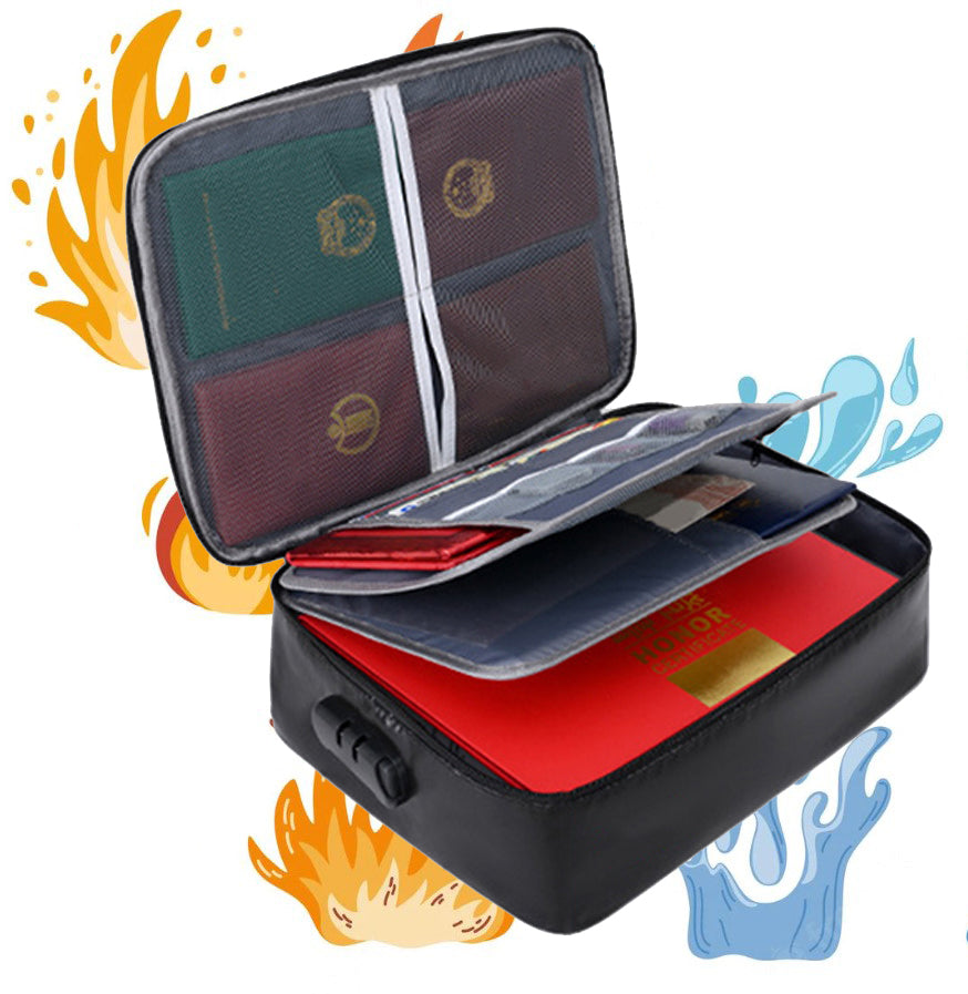2PCS Document Bag Fireproof Document Organizer with Lock Home Office Travel Safe Holder Portable File Storage Box-Black