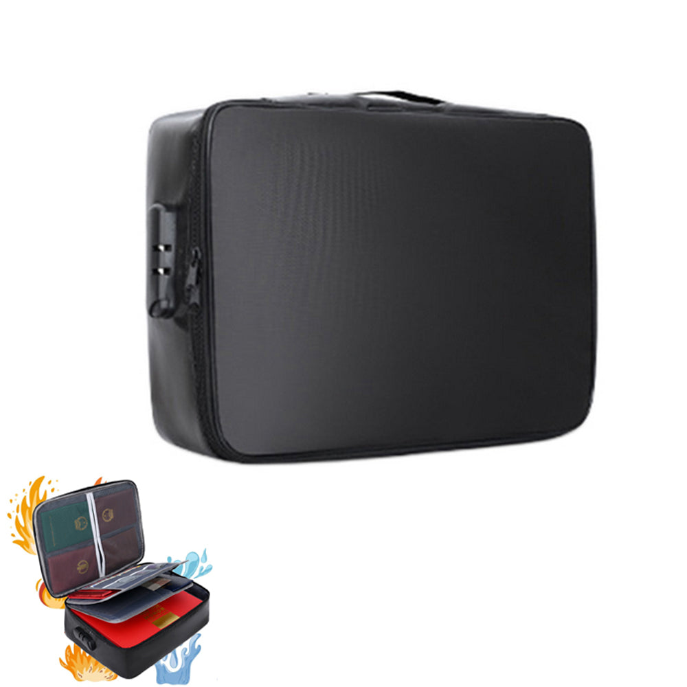 Document Bag Fireproof Document Organizer with Lock Home Office Travel Safe Holder Portable File Storage Box-Black
