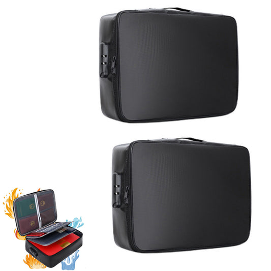 2PCS Document Bag Fireproof Document Organizer with Lock Home Office Travel Safe Holder Portable File Storage Box-Black