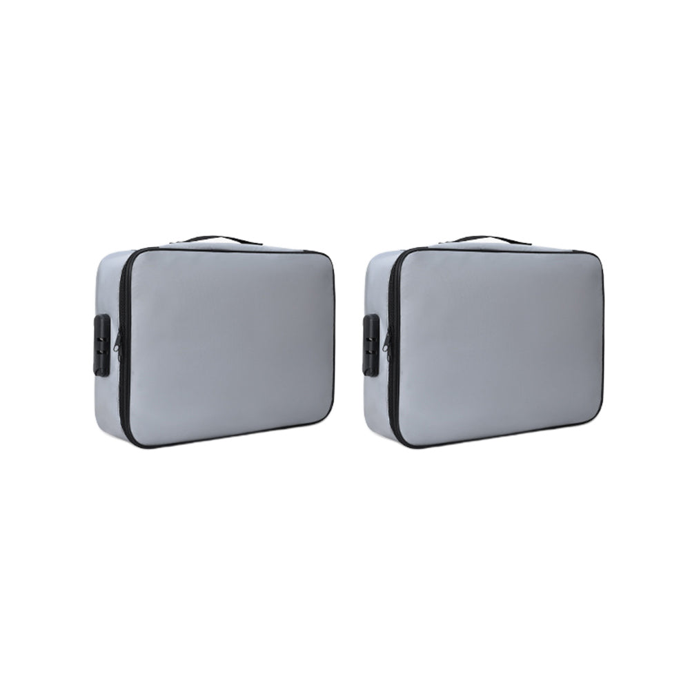 2PCS Document Bag Fireproof Document Organizer with Lock Home Office Travel Safe Holder Portable File Storage Box-Grey