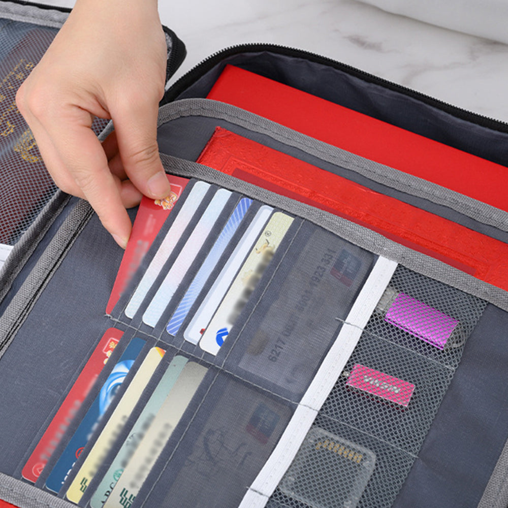 2PCS Document Bag Fireproof Document Organizer with Lock Home Office Travel Safe Holder Portable File Storage Box-Grey