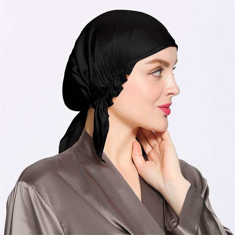 100% Mulberry Silk Night Cap Soft Sleeping Cap Hair Wrap Bonnet for Hair Care Black