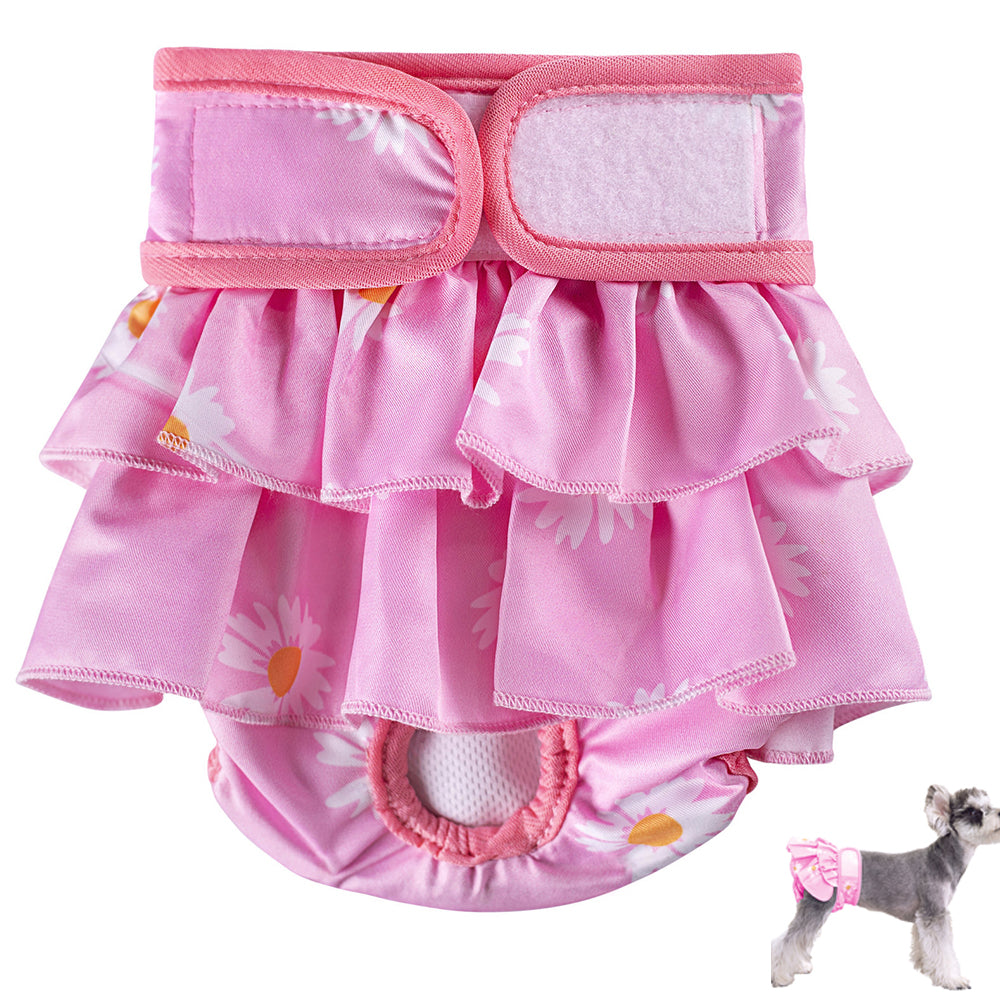 Washable Reusable Dog Diapers Female Adjustable Sanitary Nappy Pants Underpants for Heat Period Incontinence -Pink