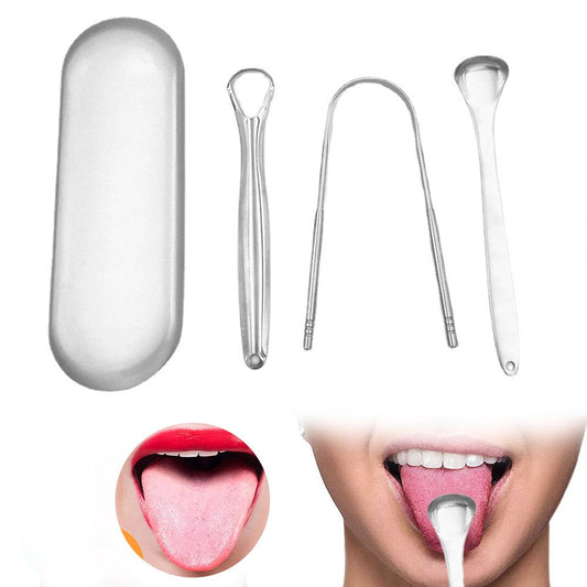 3pcs Stainless Steel Tongue Scraper Cleaner Dental Care Oral Hygiene Mouth Kit