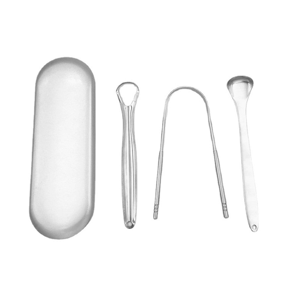 3pcs Stainless Steel Tongue Scraper Cleaner Dental Care Oral Hygiene Mouth Kit