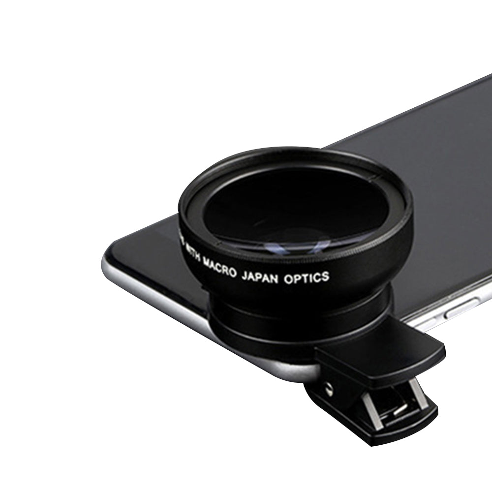 2pcs Cell Phone Camera Lens 2 in1 Portable Wide Angle Macro Cell Phone Camera Lens Kit -Black