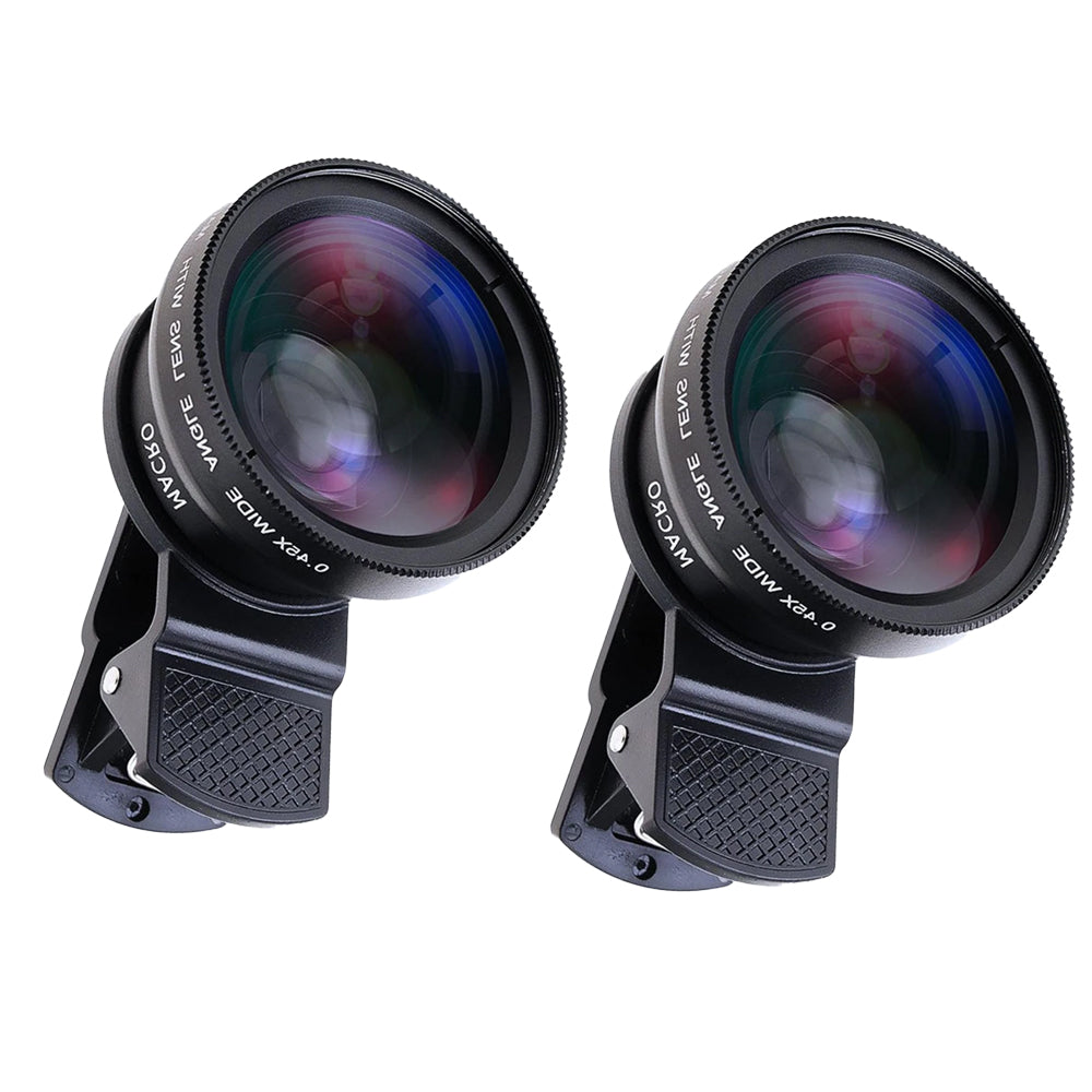 2pcs Cell Phone Camera Lens 2 in1 Portable Wide Angle Macro Cell Phone Camera Lens Kit -Black