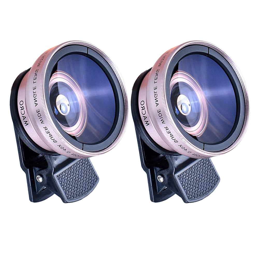 2pcs Cell Phone Camera Lens 2 in1 Portable Wide Angle Macro Cell Phone Camera Lens Kit -Rose Gold