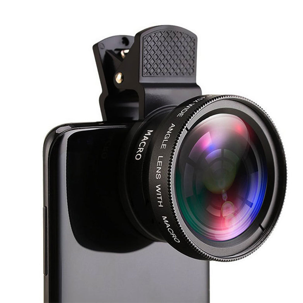 2pcs Cell Phone Camera Lens 2 in1 Portable Wide Angle Macro Cell Phone Camera Lens Kit -Black