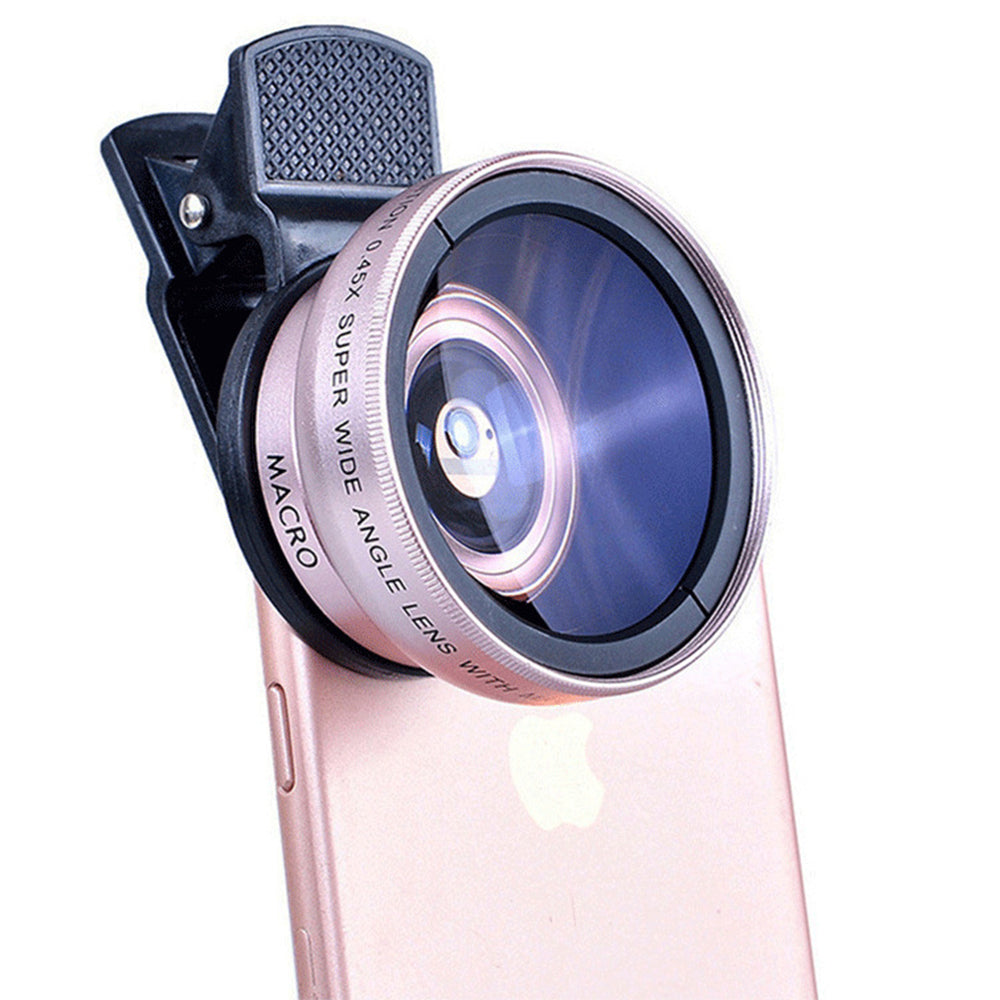 2pcs Cell Phone Camera Lens 2 in1 Portable Wide Angle Macro Cell Phone Camera Lens Kit -Rose Gold