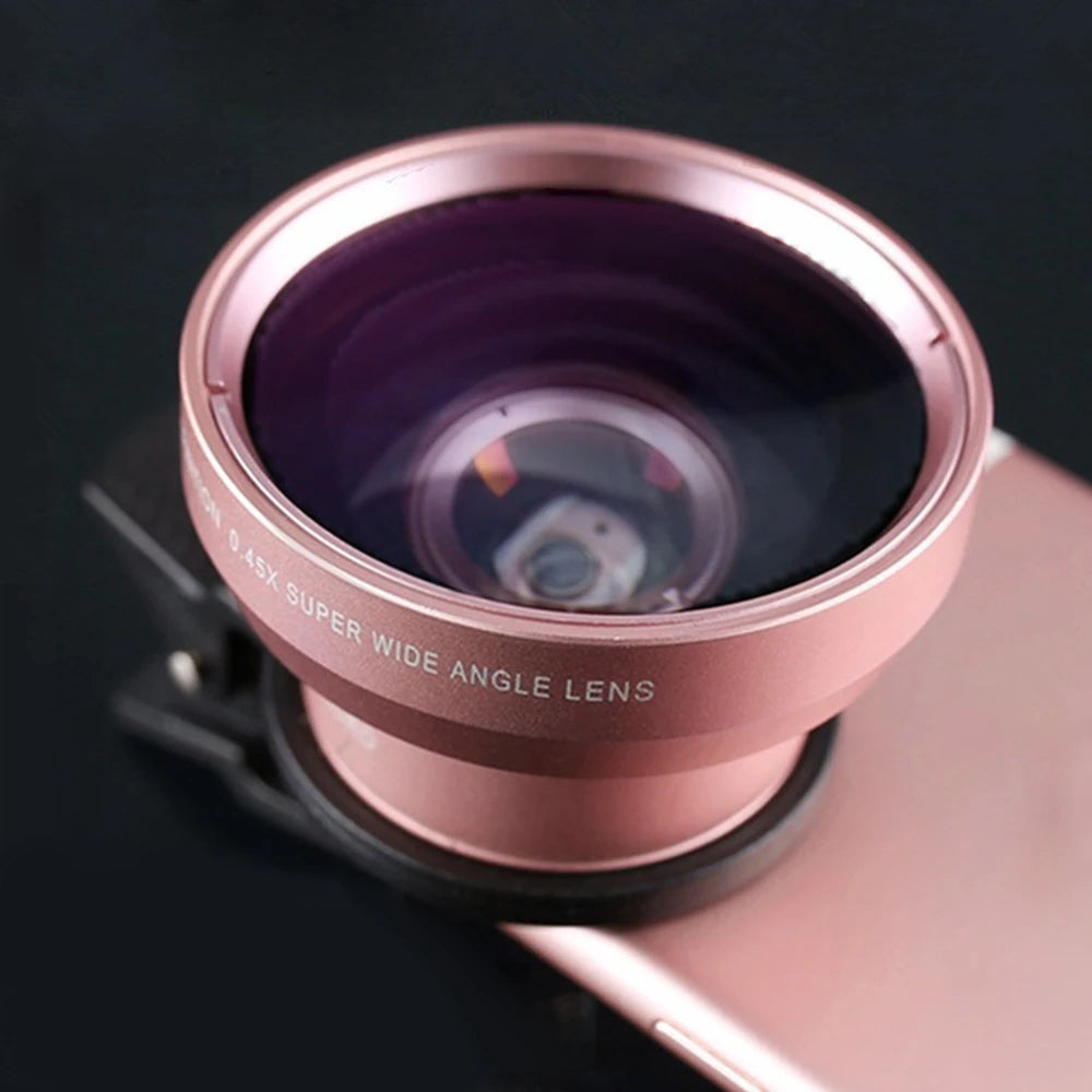 2pcs Cell Phone Camera Lens 2 in1 Portable Wide Angle Macro Cell Phone Camera Lens Kit -Rose Gold
