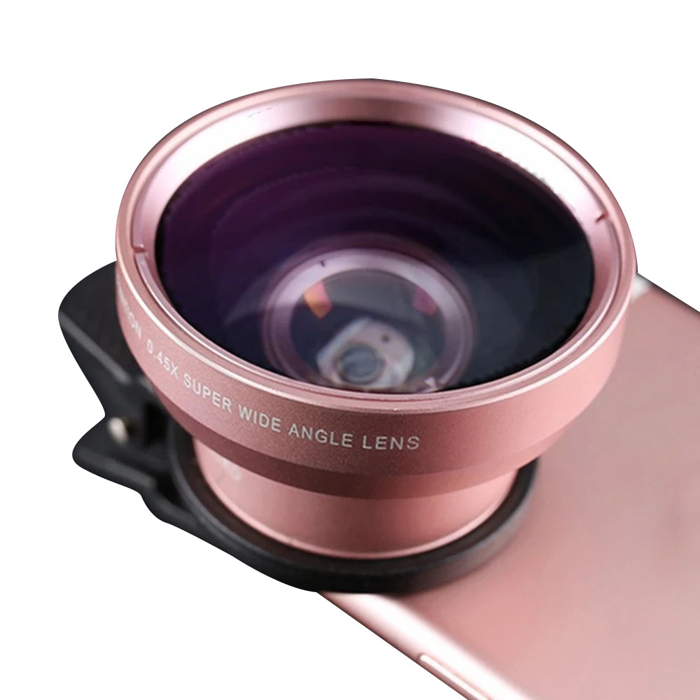 2pcs Cell Phone Camera Lens 2 in1 Portable Wide Angle Macro Cell Phone Camera Lens Kit -Rose Gold
