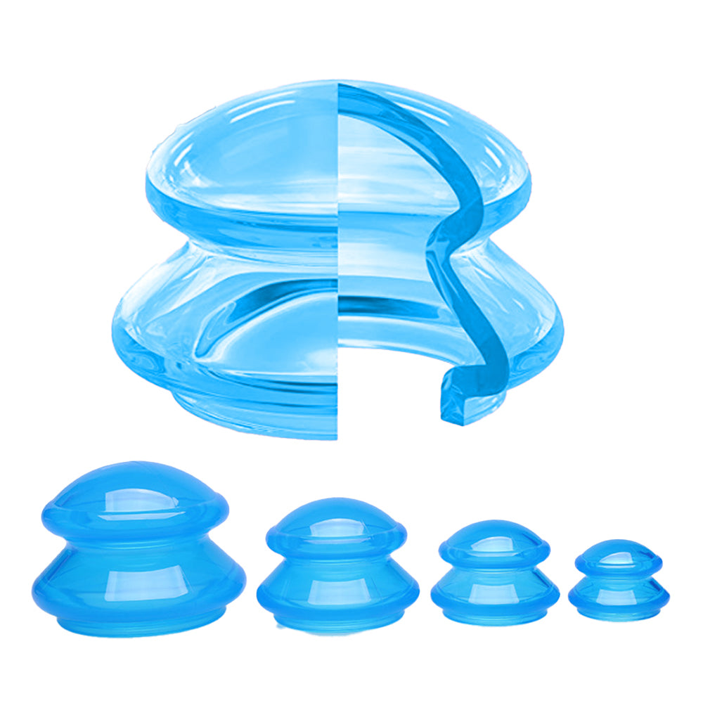 4Pcs Essentials Edge Silicone Cupping Therapy Sets for Facial and Body Massage -Blue