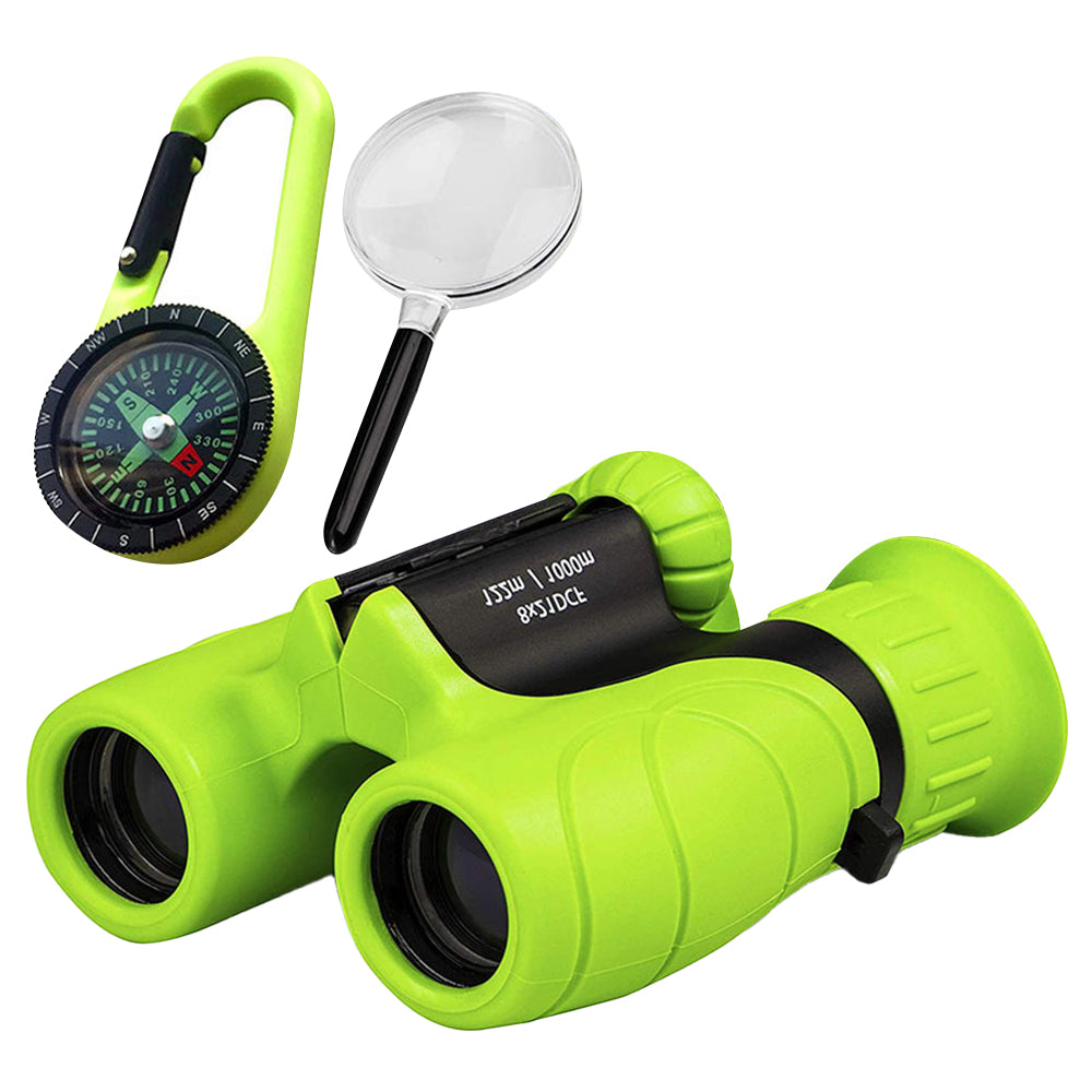 Set of 8X Magnification HD Kids Binoculars Compact Kids Toy with Compass and Magnifying Glass