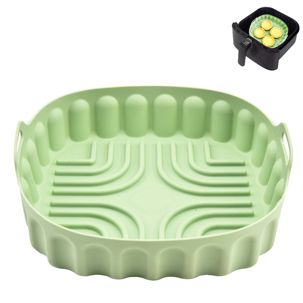 Air Fryer Silicone Liners Reusable Baking Tray Round Air Fryer Pot for Oven Accessories -Green