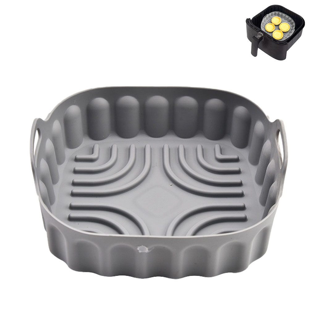 Air Fryer Silicone Liners Reusable Baking Tray Round Air Fryer Pot for Oven Accessories -Grey
