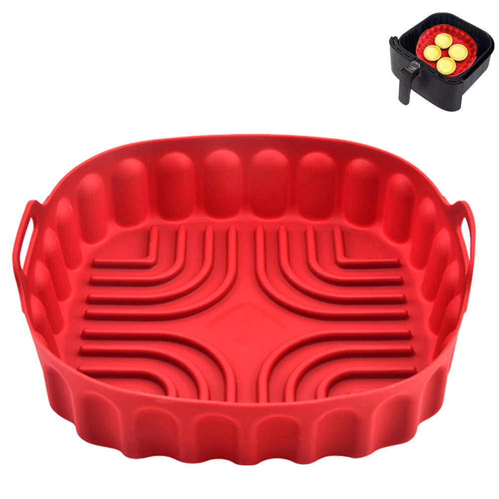 Air Fryer Silicone Liners Reusable Baking Tray Round Air Fryer Pot for Oven Accessories -Red