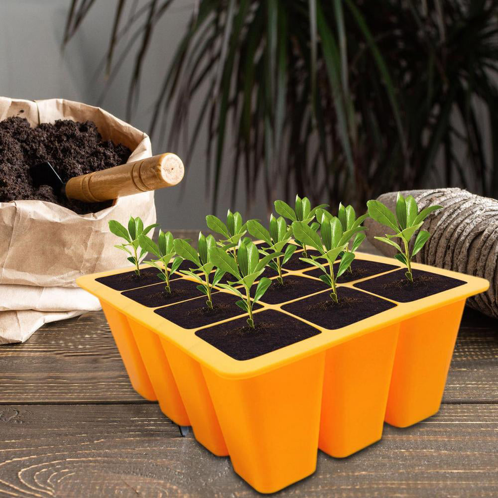 2pcs Seed Starting Tray Reusable Silicone Seedling Pots Indoor Gardening Plant Germination Trays -Orange