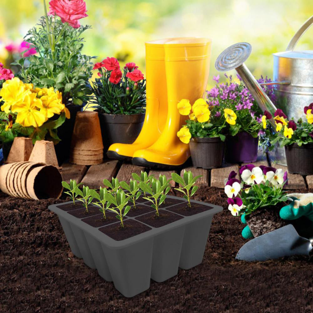 Seed Starting Tray Reusable Silicone Seedling Pots Indoor Gardening Plant Germination Trays -Black