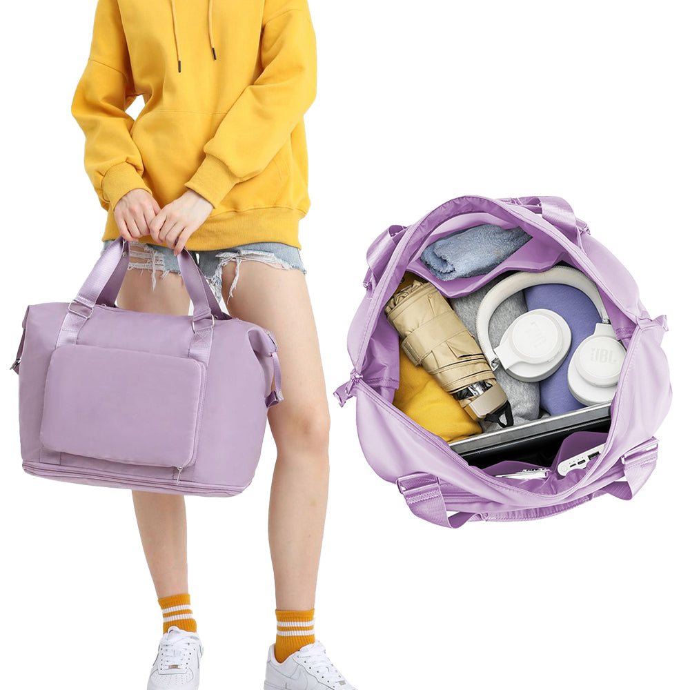 2Pcs Large Capacity Folding Travel Bag Collapsible Travel Bag Expandable Water-resistant Duffel Bag -Purple